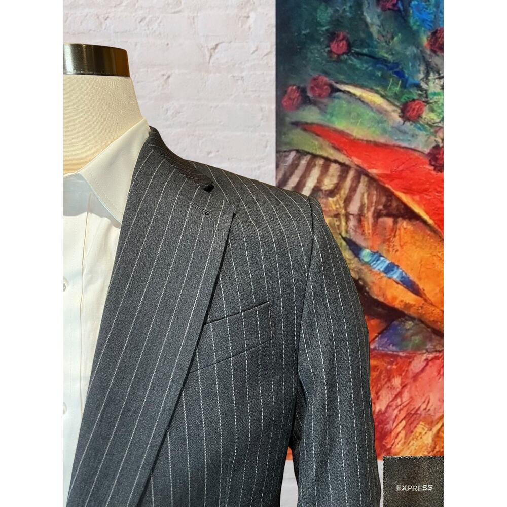 Express 40R Mens Charcoal Gray Pinstripe Super 100s Blazer Sport Suit Jacket - Picture 3 of 14